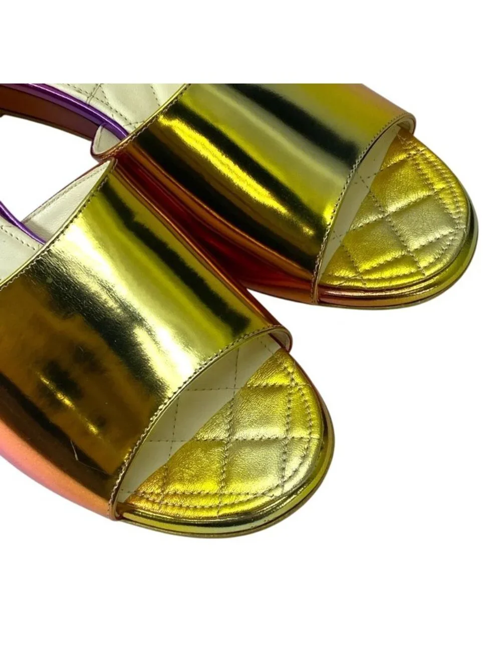 Chanel CC Logo Sandals Rainbow Aurora Leather Gold Pink